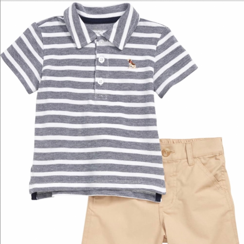 Little Me Dog strip polo shorts set size 18 month